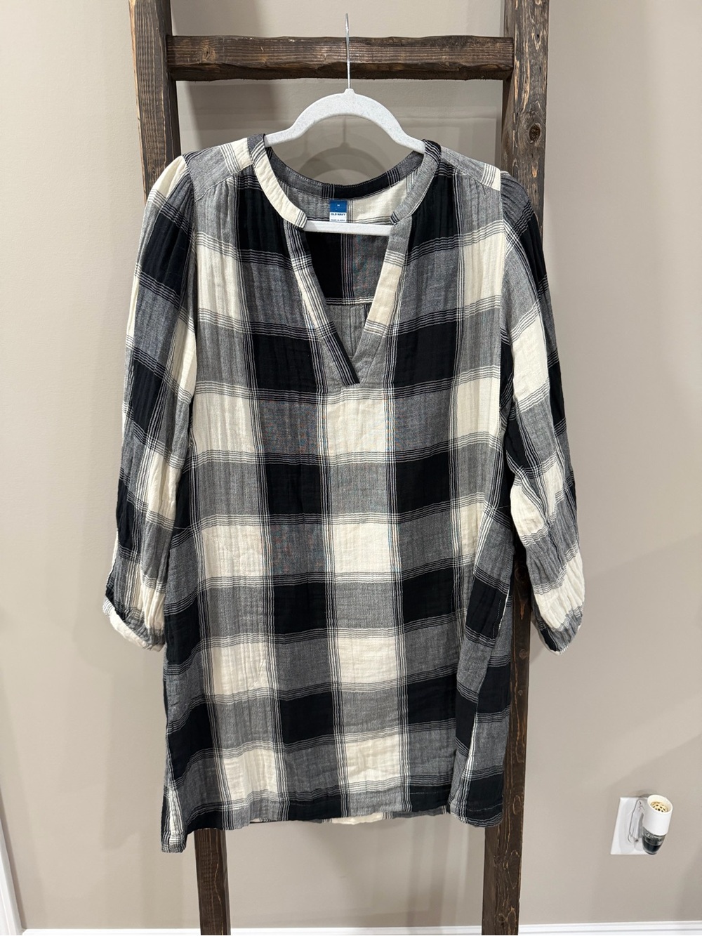 Old Navy Black & White Plaid Boho Cottagecore Autumn Casual Dress